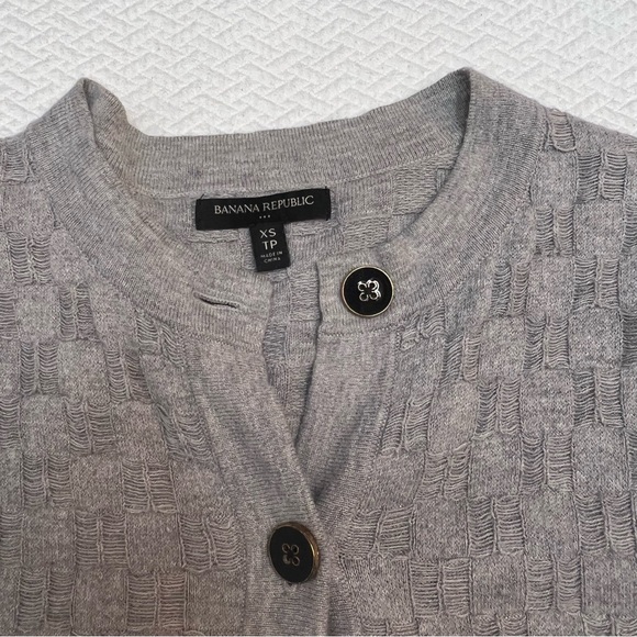 Banana Republic Grey Basket Weave Cotton/Wool Blend Long Sweater Cardigan XS - Picture 8 of 11